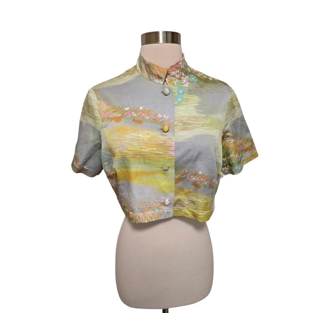 60s Vintage Womens Crop Cardigan Topper Watercolor Print